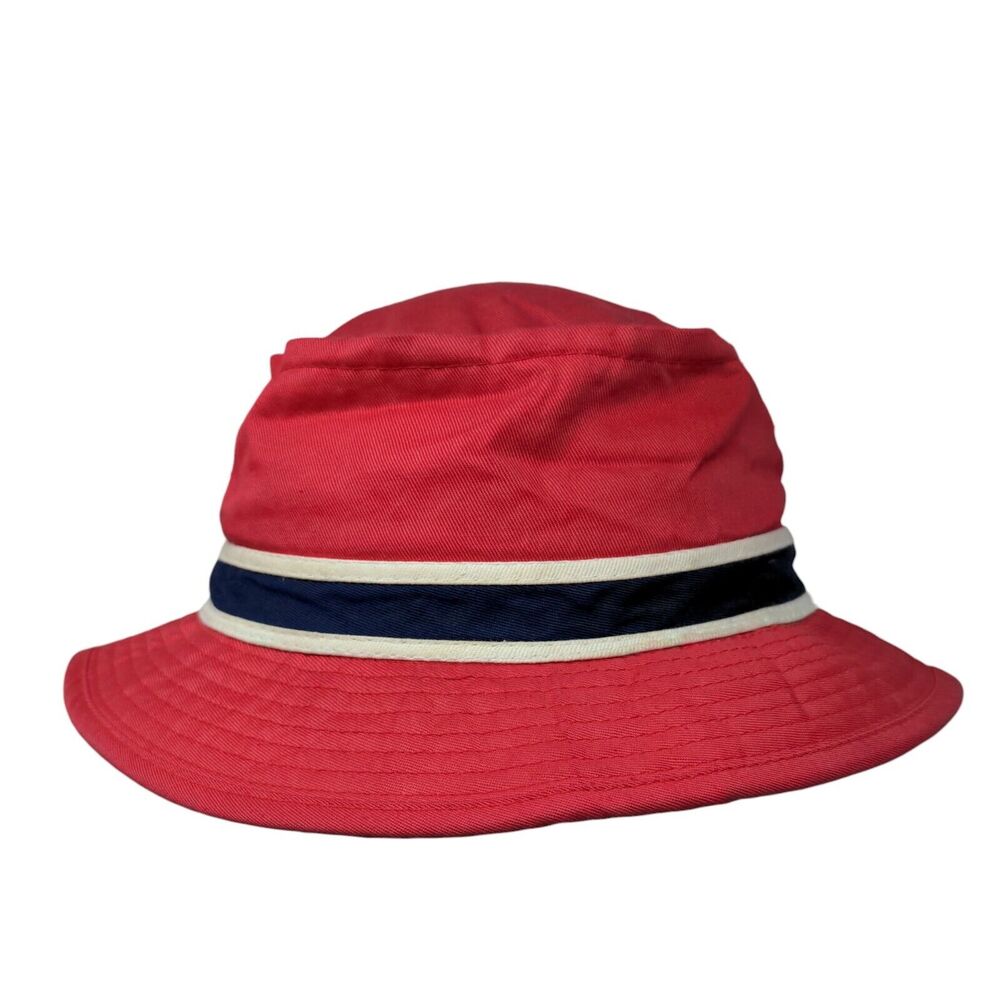 Paris Bucket Hat Red Small Striped Vent Holes Lined Outdoor Cotton